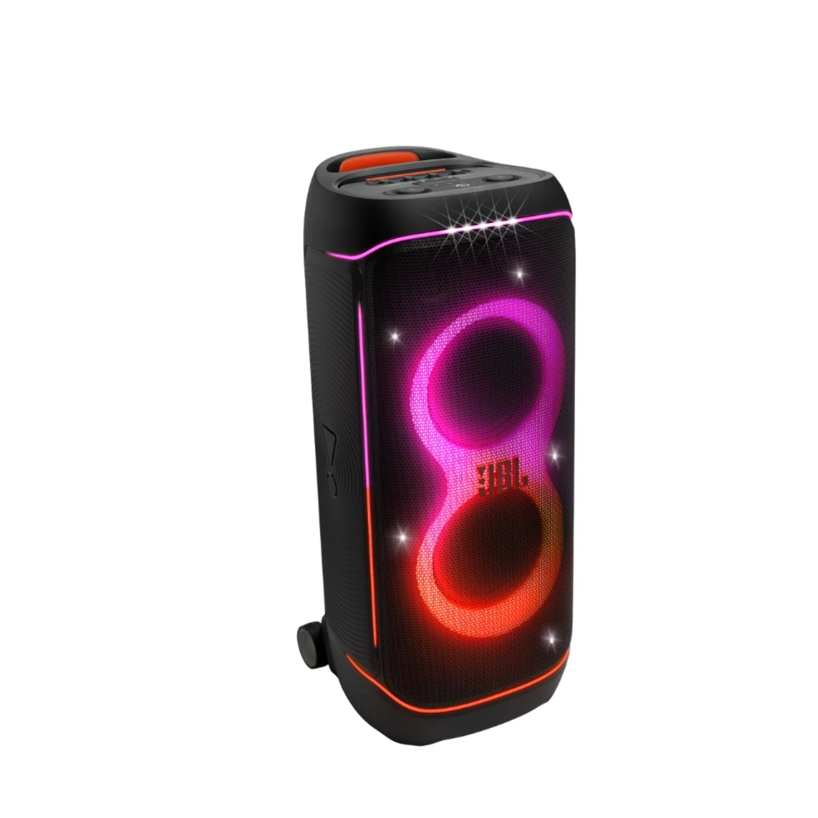 Parlante negro PartyBox 720 con luces LED encendidas